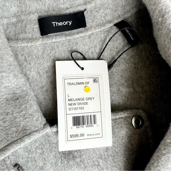 NWT Theory wool cashmere moto jacket zip snap buckle belt gray Tralsman DF large - Picture 3 of 16